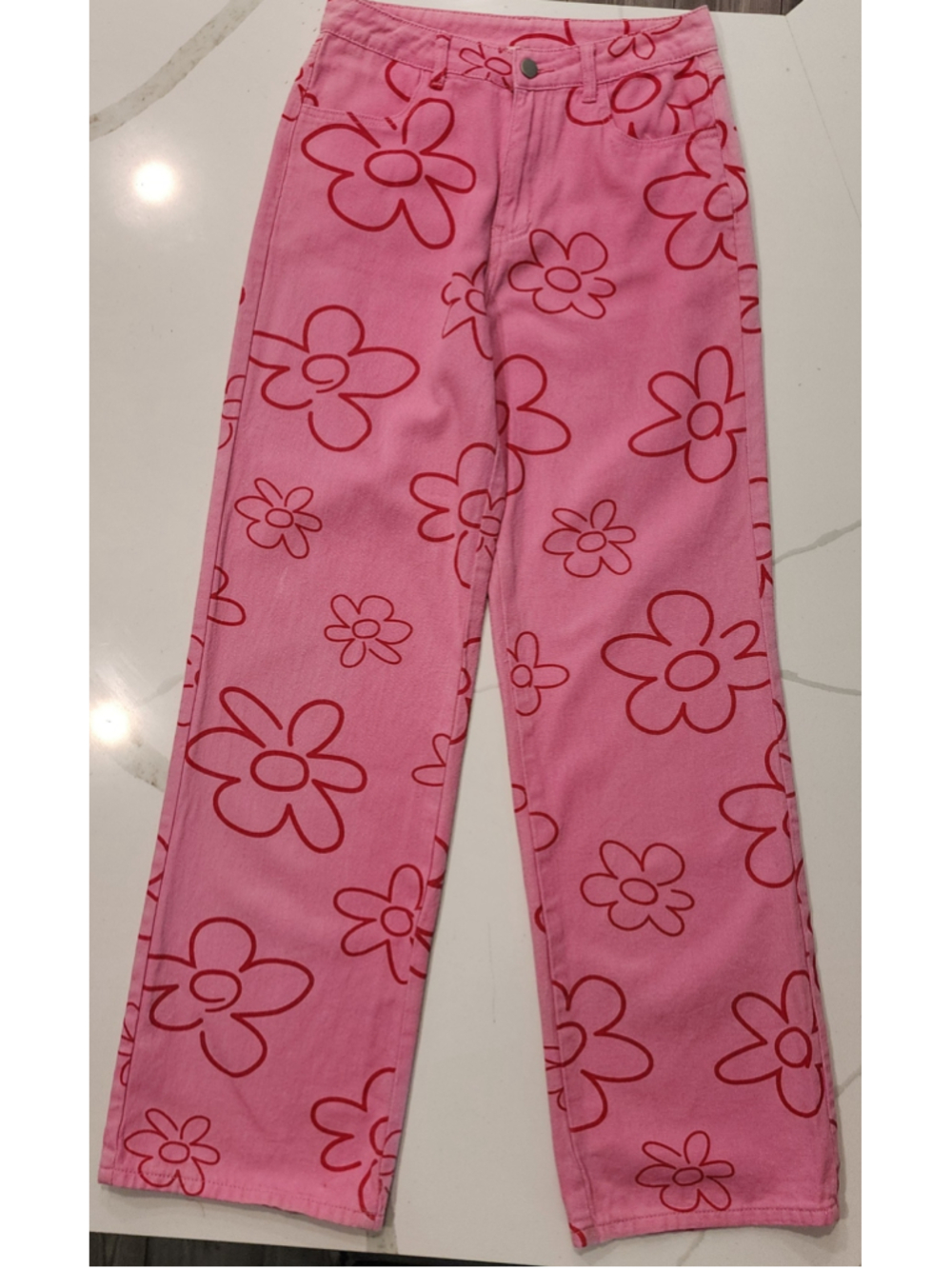 Bailey Rose Pink Floral Daisy High Rise Wide Leg Jeans M Y2K Boho Cottagecore
